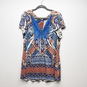 One World Retro Boho Top Womens 1X Crochet Y2K Grunge Earthy Hippie Stretch